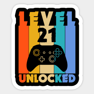 Level 21 Unlocked Funny Video Gamer Birthday Novelty T-Shirt Sticker